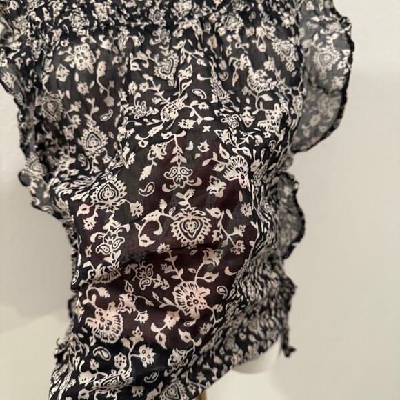 Beachlunchlounge Ruffle Sleeveless Blouse Black White Floral Women S Boho Chic - Picture 4 of 8
